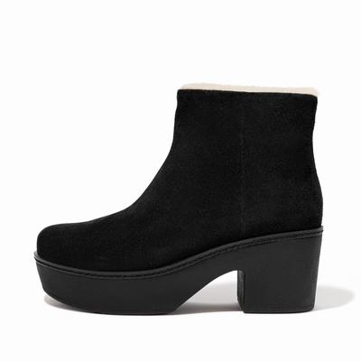 Botines Fitflop PILAR Shearling-Lined Suede Mujer Negras | Chile-41350