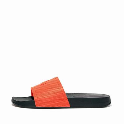 Chanclas Fitflop IQUSHION Pool Hombre Negras Naranjas | Chile-57931