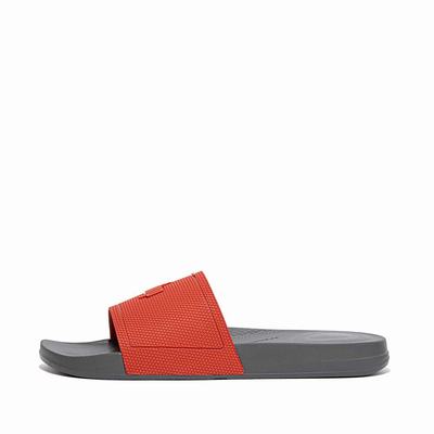 Chanclas Fitflop IQUSHION Pool Slides Hombre Rojas Gris | Chile-32087