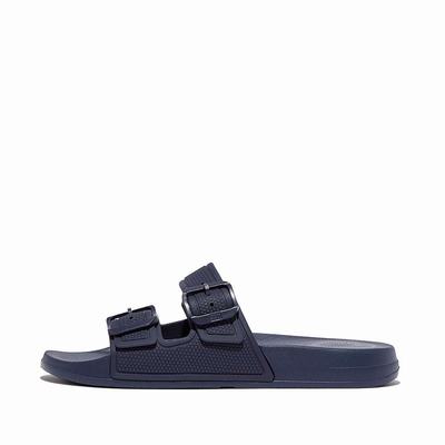 Chanclas Fitflop IQUSHION Two-Bar Buckle Slides Mujer Azul Marino | Chile-51046