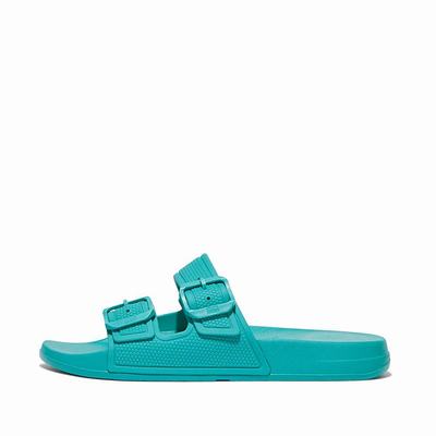 Chanclas Fitflop IQUSHION Two-Bar Buckle Slides Mujer Azules | Chile-67342