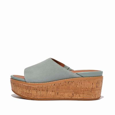 Sandalias De Cuña Fitflop ELOISE Cork-Wrap Suede Wedge Slides Mujer Azules | Chile-90538