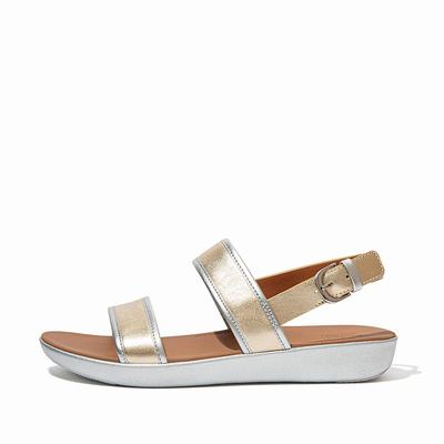 Sandalias Fitflop BARRA Metallic Back-Strap Mujer Marrones Doradas | Chile-01895