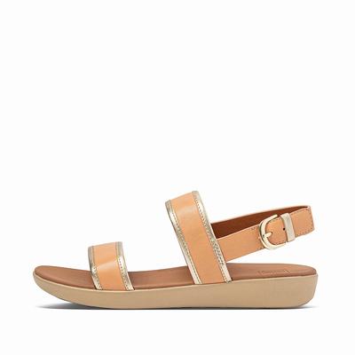 Sandalias Fitflop BARRA Metallic Back-Strap Mujer Marrones | Chile-41825