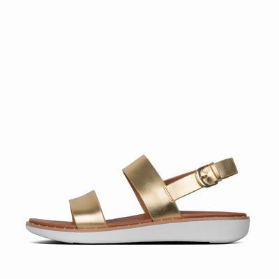 Sandalias Fitflop BARRA Metallic Leather Back-Strap Mujer Doradas | Chile-76129