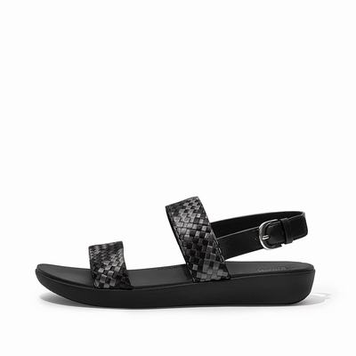 Sandalias Fitflop BARRA Silky Weave Back-Strap Mujer Negras | Chile-71432