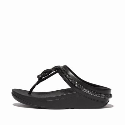 Sandalias Fitflop FINO Crystal Toe-Post Mujer Negras | Chile-73280