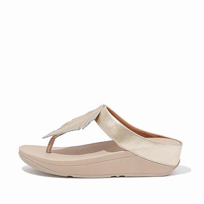 Sandalias Fitflop FINO Feather Metallic Toe-Post Mujer Marrones Doradas | Chile-47926