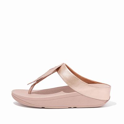 Sandalias Fitflop FINO Feather Metallic Toe-Post Mujer Rosas Doradas | Chile-76138