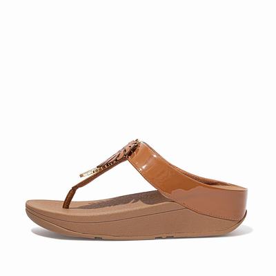 Sandalias Fitflop FINO Jungle Leaf Charol Mujer Marrones Claro | Chile-18076