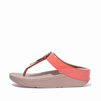 Sandalias Fitflop FINO Jungle Leaf Charol Mujer Coral Rosas | Chile-23968