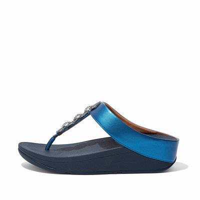 Sandalias Fitflop FINO Sparkle Toe-Post Mujer Azules | Chile-29317