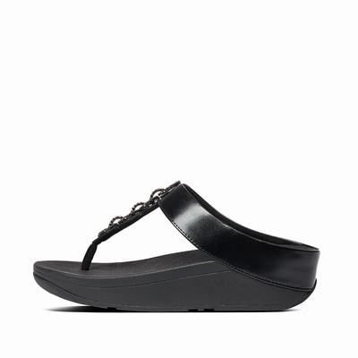 Sandalias Fitflop FINO Sparkle Toe-Post Mujer Negras | Chile-35178