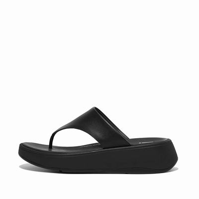 Sandalias Fitflop F-MODE Leather Flatform Toe-Post Mujer Negras | Chile-24179