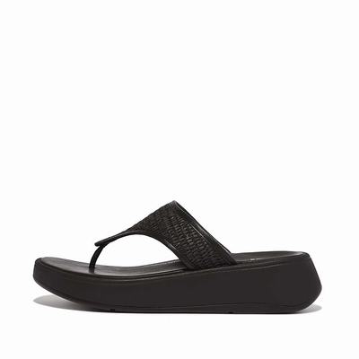 Sandalias Fitflop F-MODE Woven Flatform Toe-Post Mujer Negras | Chile-32170