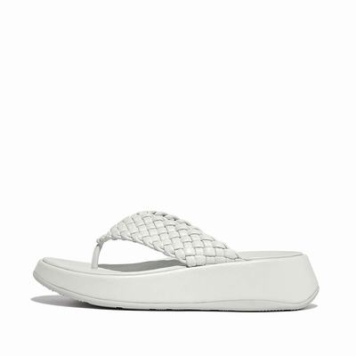 Sandalias Fitflop F-MODE Woven Leather Flatform Toe-Post Mujer Azules | Chile-04187