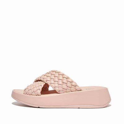 Sandalias Fitflop F-MODE Woven Leather Flatform Cross Slides Mujer Rosas | Chile-10549