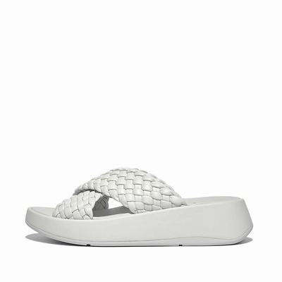 Sandalias Fitflop F-MODE Woven Leather Flatform Cross Slides Mujer Azules | Chile-93567