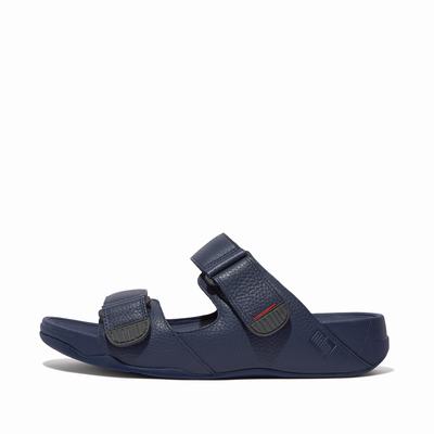 Sandalias Fitflop GOGH MOC Adjustable Leather Slides Hombre Azul Marino | Chile-76358