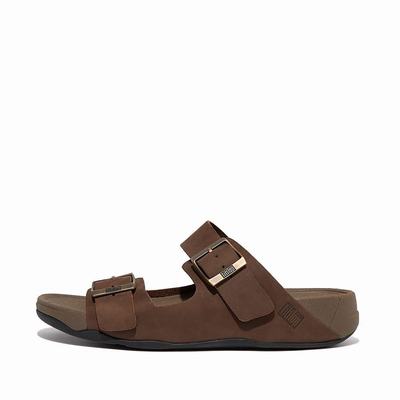 Sandalias Fitflop GOGH MOC Buckle Nubuck Slides Hombre Marrones | Chile-38491