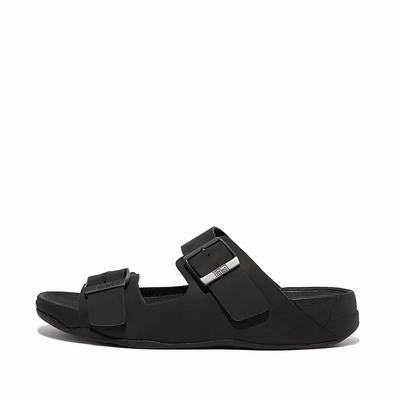 Sandalias Fitflop GOGH MOC Buckle Nubuck Slides Hombre Negras | Chile-79682