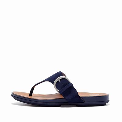 Sandalias Fitflop GRACIE Buckle Suede Toe-Post Mujer Azul Marino | Chile-65927