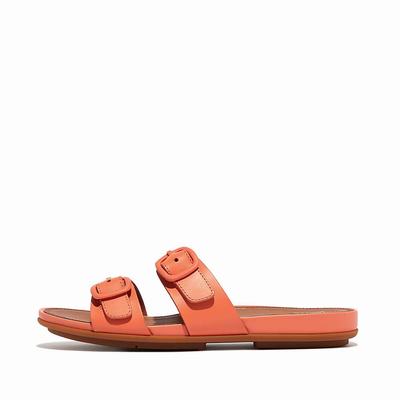 Sandalias Fitflop GRACIE Buckle Two-Bar Leather Slides Mujer Naranjas Coral | Chile-06834