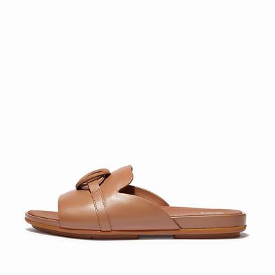 Sandalias Fitflop GRACIE Circlet Leather Slides Mujer Marrones | Chile-07465