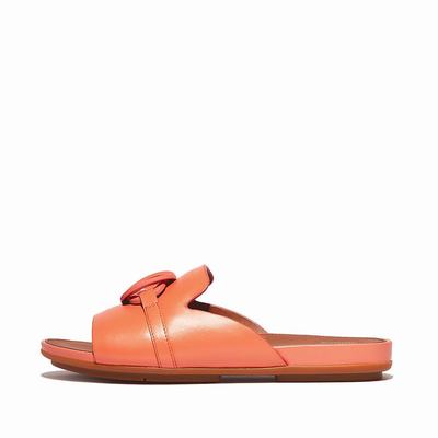 Sandalias Fitflop GRACIE Circlet Leather Slides Mujer Naranjas Coral | Chile-20174