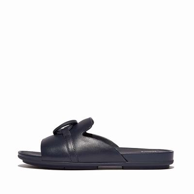 Sandalias Fitflop GRACIE Circlet Leather Slides Mujer Azul Marino | Chile-84530