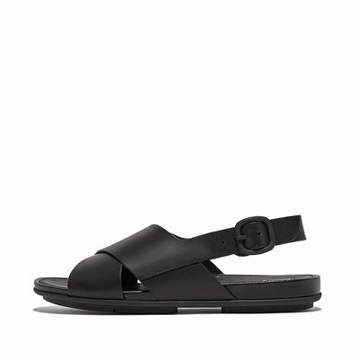 Sandalias Fitflop GRACIE Leather Crisscross Mujer Negras | Chile-47392