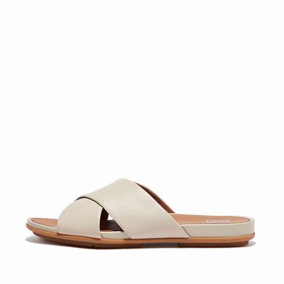 Sandalias Fitflop GRACIE Leather Cross Slides Mujer Gris Beige | Chile-95872