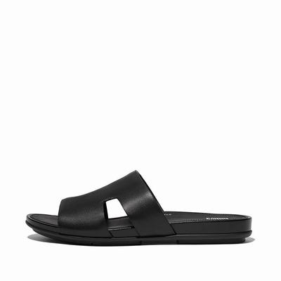 Sandalias Fitflop GRACIE Leather Slides With Toe-Post Mujer Negras | Chile-06594