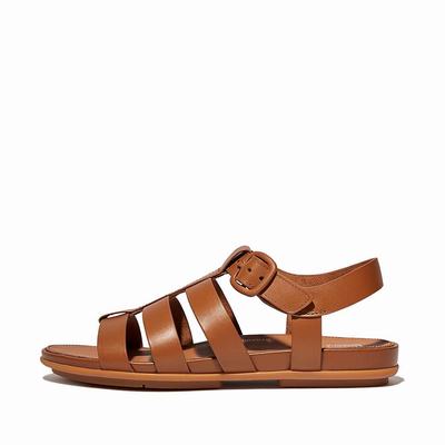 Sandalias Fitflop GRACIE Matt-Buckle Leather Fisherman Mujer Marrones Claro | Chile-57238