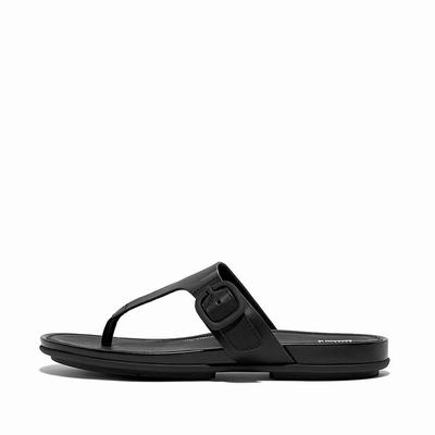 Sandalias Fitflop GRACIE Matt-Buckle Leather Toe-Post Mujer Negras | Chile-63517