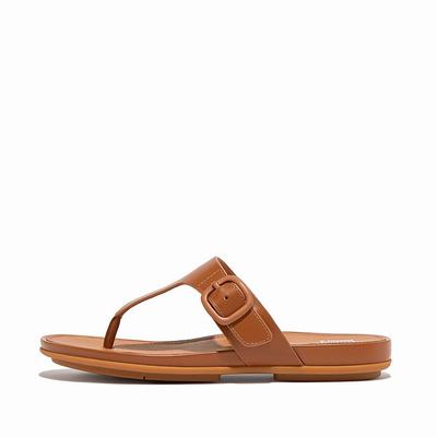 Sandalias Fitflop GRACIE Matt-Buckle Leather Toe-Post Mujer Marrones | Chile-76135