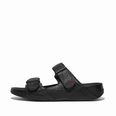 Sandalias Fitflop Gogh Leather Slides Hombre Negras | Chile-69857