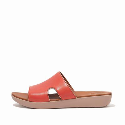 Sandalias Fitflop H-Bar Pop Binding Leather Slides Mujer Coral Rosas | Chile-05629