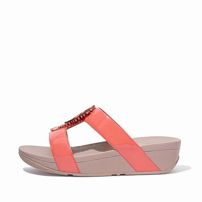 Sandalias Fitflop LOTTIE Jungle Leaf Charol Slides Mujer Coral Rosas | Chile-64813