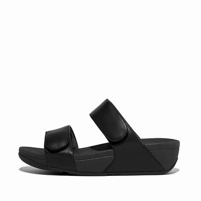 Sandalias Fitflop LULU Adjustable Leather Slides Mujer Negras | Chile-06823