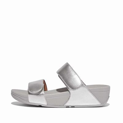 Sandalias Fitflop LULU Adjustable Leather Slides Mujer Plateadas | Chile-10895