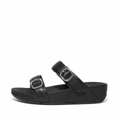 Sandalias Fitflop LULU Adjustable Leather Slides Mujer Negras | Chile-57306