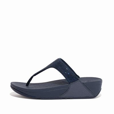 Sandalias Fitflop LULU Crystal Toe-Post Mujer Azul Marino | Chile-83970