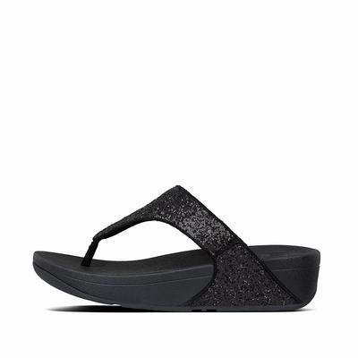 Sandalias Fitflop LULU Glitter Toe-Post Mujer Negras | Chile-82306