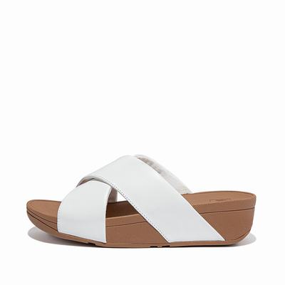 Sandalias Fitflop LULU Leather Cross Slides Mujer Blancas | Chile-20983