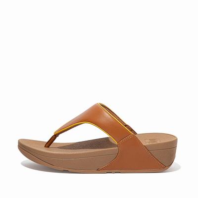 Sandalias Fitflop LULU Pop Binding Leather Sandals Mujer Marrones Claro Naranjas Amarillo | Chile-71028