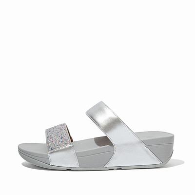 Sandalias Fitflop LULU Shimmer Splash Slides Mujer Plateadas | Chile-59104