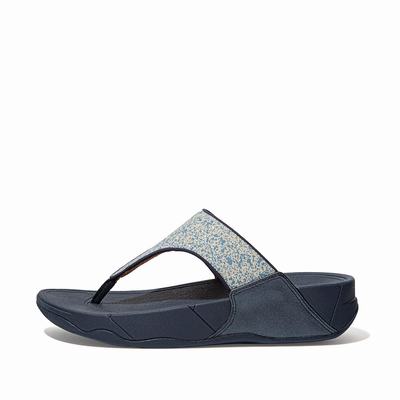 Sandalias Fitflop LULU Shimmer Toe-Post Mujer Azul Marino | Chile-21963