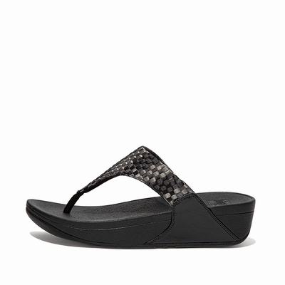 Sandalias Fitflop LULU Silky Weave Toe-Post Mujer Negras | Chile-76392