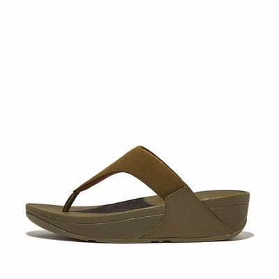 Sandalias Fitflop LULU Suede Toe-Post Mujer Verde Oliva | Chile-94302